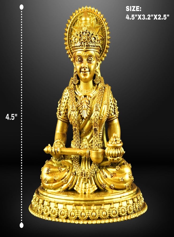 NEEANN Goddess Annapurna Statue 4.5" Material Polystone Nourishment & Abundance Annapurneshwari Murti Painted Brass & Antique Silver Look Home Office Temple Annada Annapoorna Parvati (Brass) - Image 2